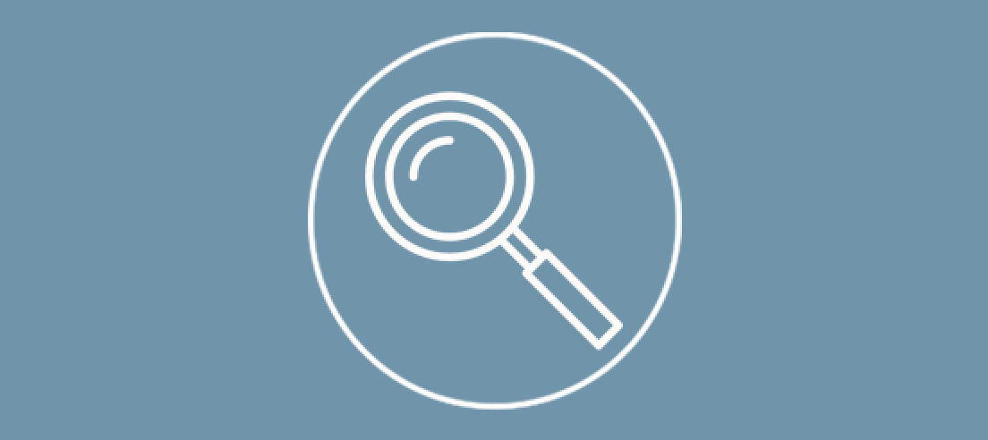 Blue tile with magnifying glass icon