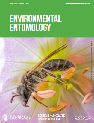 Cover of Environmental Entomology issue, featuring a bee on a flower.